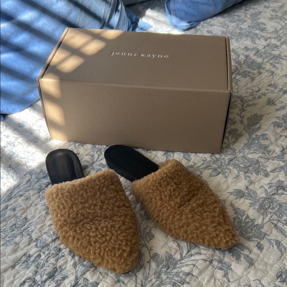 Jenni Kayne Tan Shearling Mules